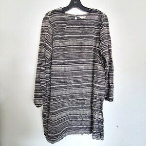 H&M Black White Stripe Geometric Long Sleeve Deep Key Hole Back Shift Dress 12
